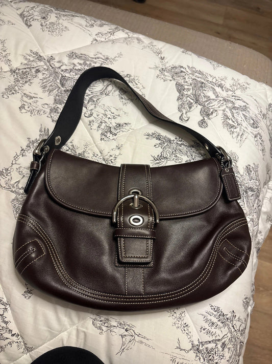 Coach F10192 Medium Vintage Soho Top Flap Y2K Black Leather Shoulder Bag🤎🌆