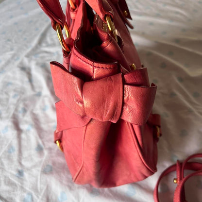 Authentic Pink Miu Miu Vitello Lux Bow Bag With Gold Hardware🍒❤️‍🔥