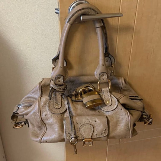 Chloe Paddington Mini Boston Bag Handbag Beige With Gold Padlock Leather✨🔥