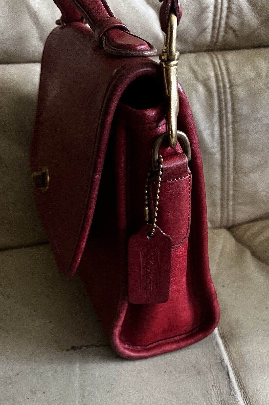 Vintage Coach Purse 9870 Red Leather Court Top Handle Bag Crossbody 🍒❤️‍🔥