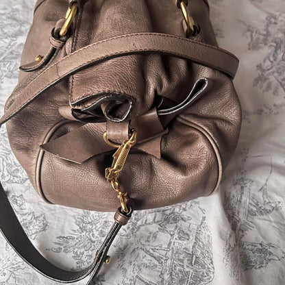 Authentic Miu Miu Purple Grey Leather Vitello Lux Bow Bag In Gold Hardware With Removable Strap🤎🌆