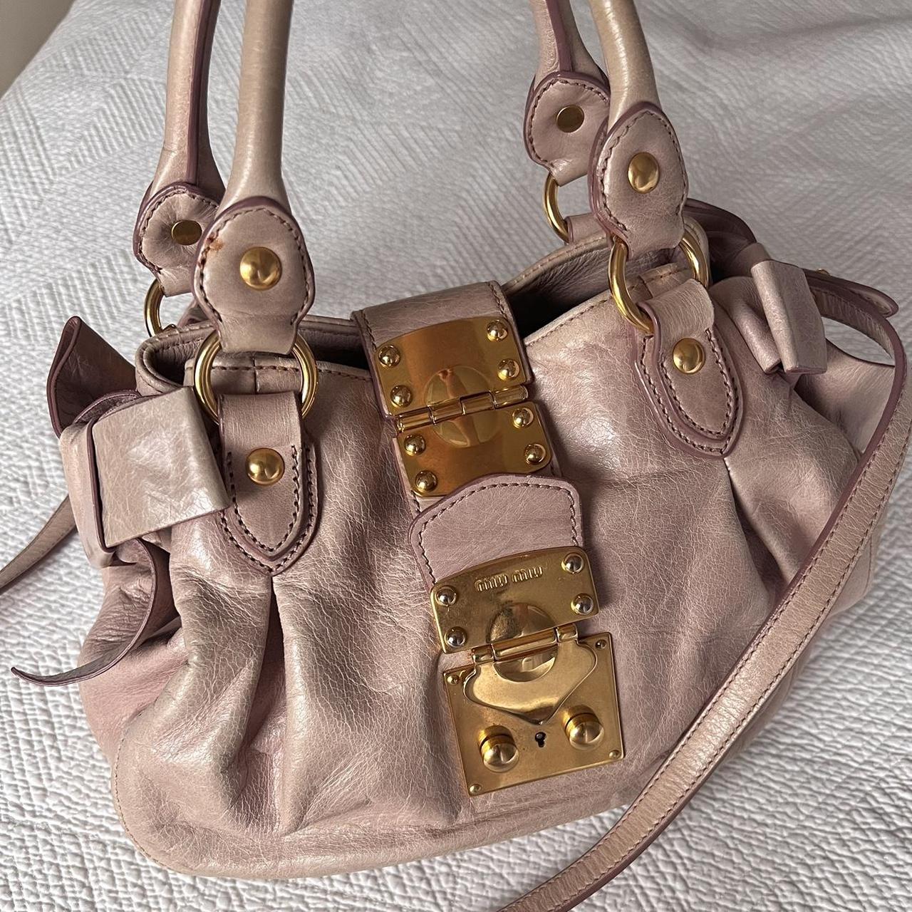 Authentic Light Pink Miu Miu Vitello Leather Bow Bag With Gold Hardware And Removable Strap🤍🗻
