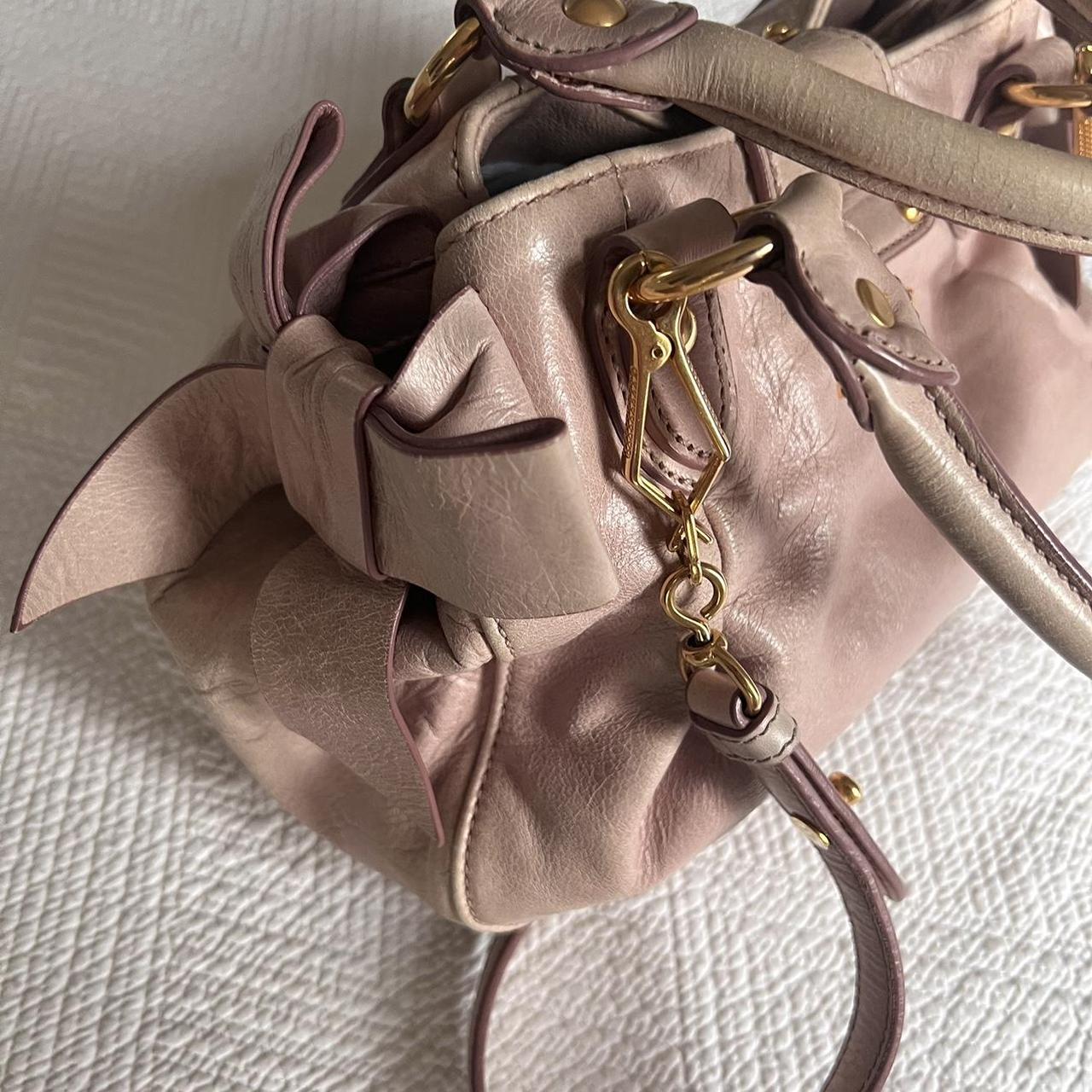 Authentic Light Pink Miu Miu Vitello Leather Bow Bag With Gold Hardware And Removable Strap🤍🗻