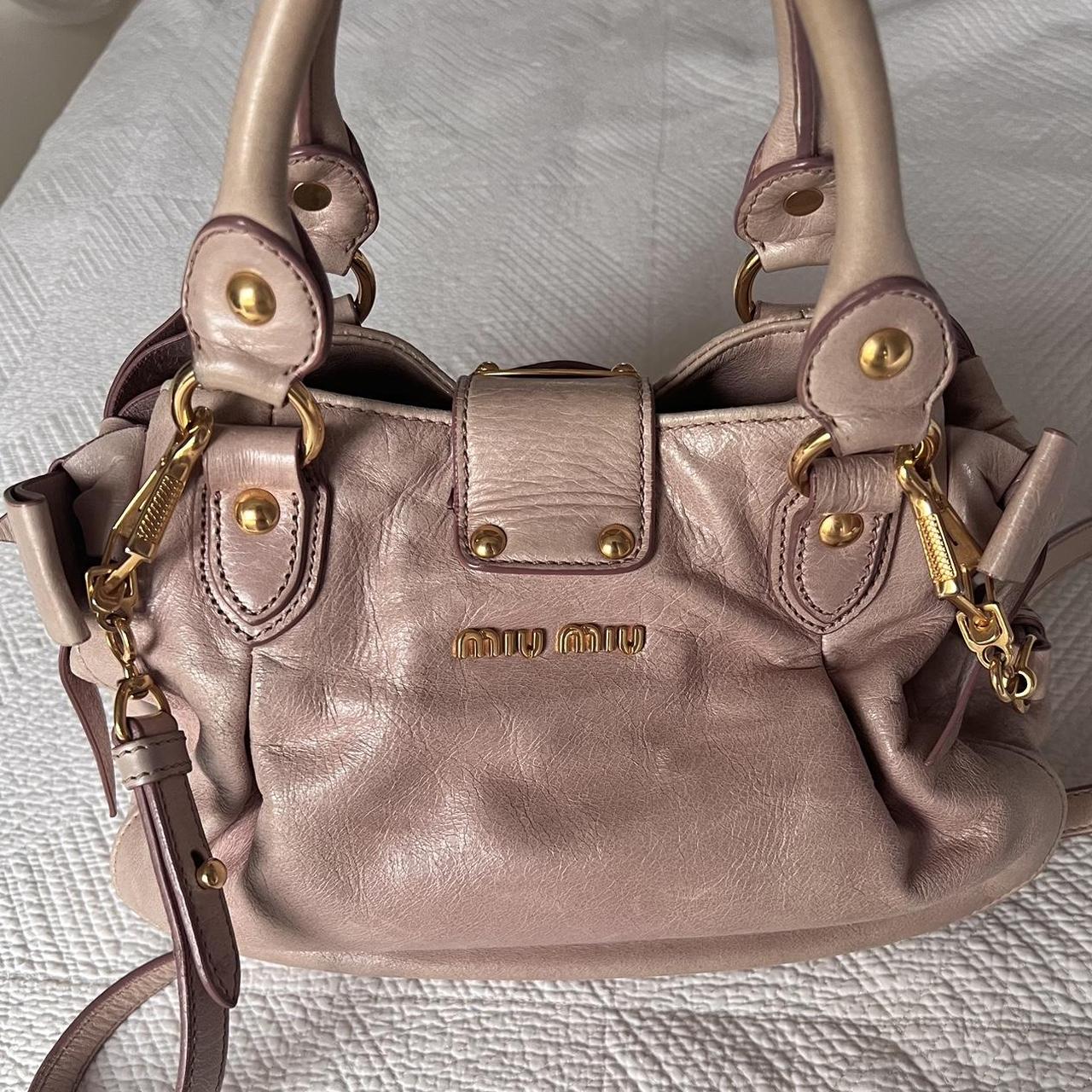 Authentic Light Pink Miu Miu Vitello Leather Bow Bag With Gold Hardware And Removable Strap🤍🗻