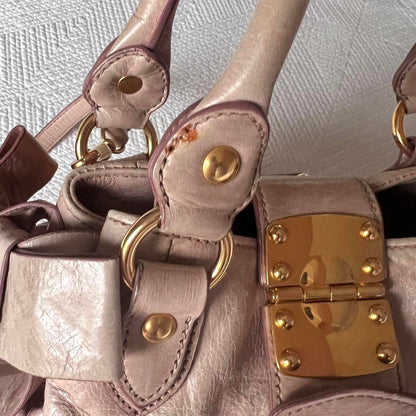Authentic Light Pink Miu Miu Vitello Leather Bow Bag With Gold Hardware And Removable Strap🤍🗻