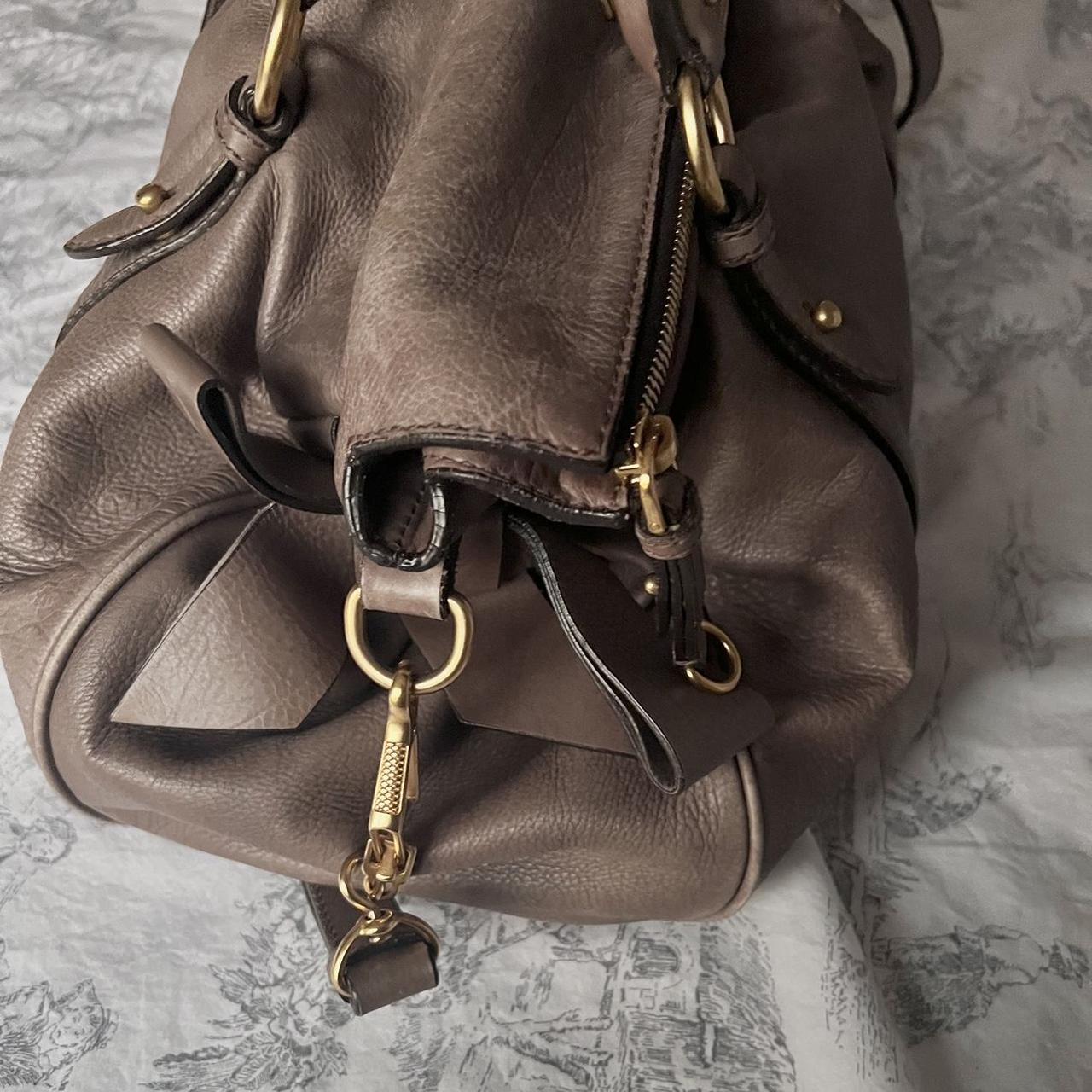Authentic Miu Miu Purple Grey Leather Vitello Lux Bow Bag In Gold Hardware With Removable Strap🤎🌆