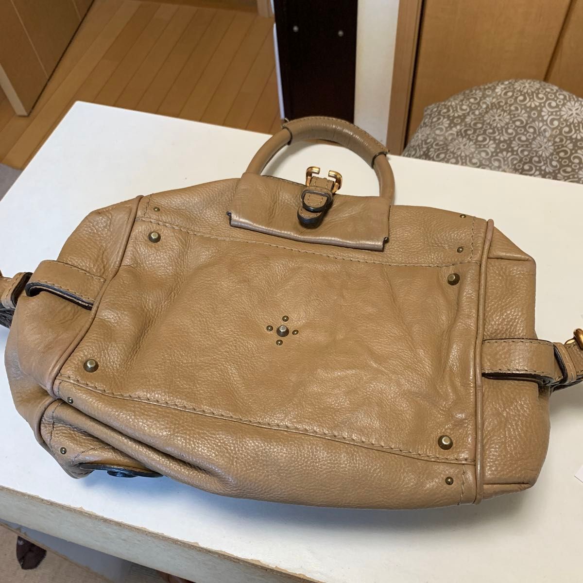 Chloe Paddington Mini Boston Bag Handbag Beige With Gold Padlock Leather✨🔥