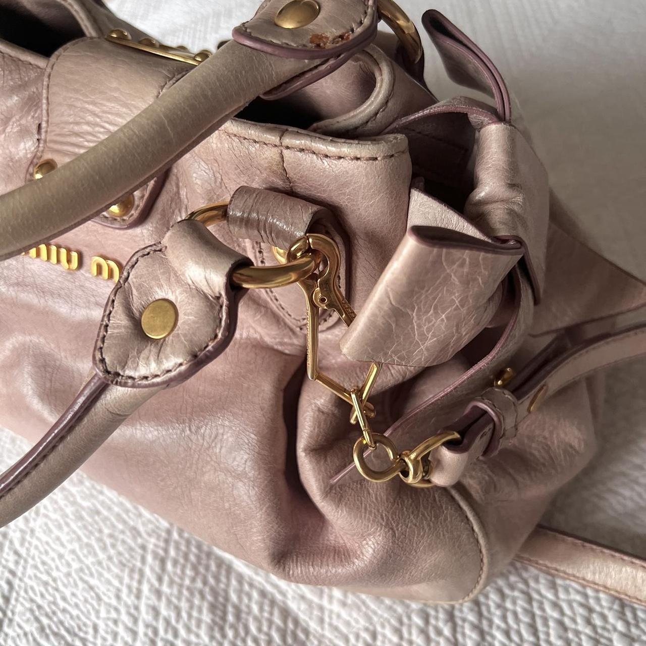 Authentic Light Pink Miu Miu Vitello Leather Bow Bag With Gold Hardware And Removable Strap🤍🗻