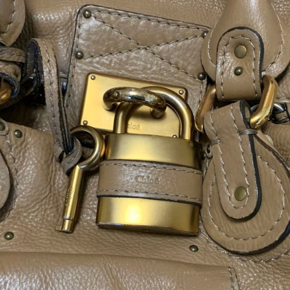 Chloe Paddington Mini Boston Bag Handbag Beige With Gold Padlock Leather✨🔥
